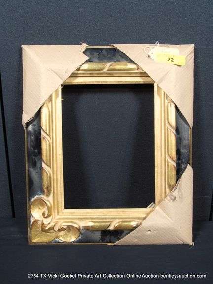 BLACK & GOLD PAINTED, CARVED WOODEN FRAME9 X 12