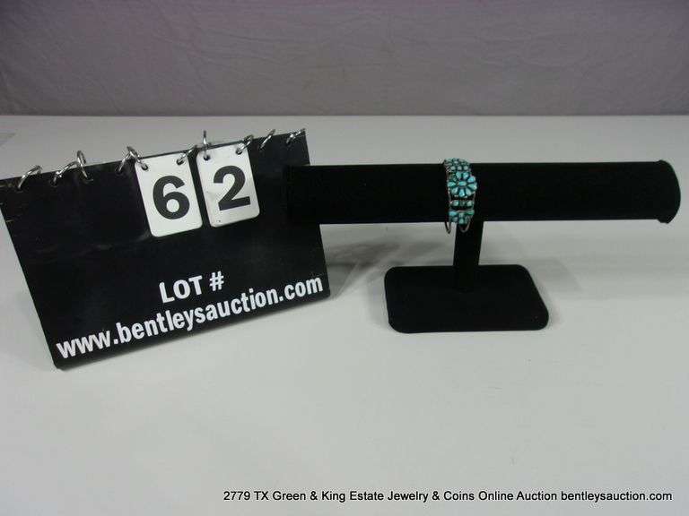 SILVER & MULTI-TONED TURQUOISE STONED BRACELET, SOUTHWEST FLORAL STYLE