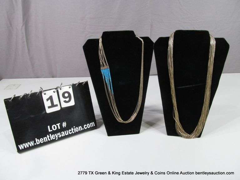 SOUTHWEST DESIGN LIQUID SILVER & BLUE BEADED NECKLACE, MULTI STRAND