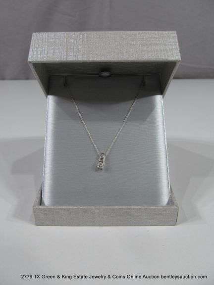 14K WHITE GOLD SIMPLE CHAIN NECKLACE W/ SINGLE DIAMOND DROP PENDANT