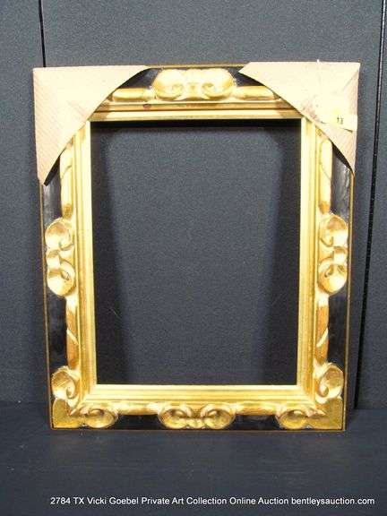 BLACK & GOLD PAINTED, CARVED WOODEN FRAME 21 X 24