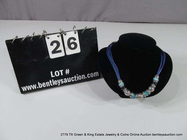 SOUTHWEST FASHION BLUE STONE & SILVER BEADED NECKLACE