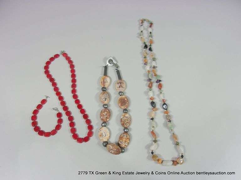 LOT 4: HEAVY STONE NECKLACES & BRACELETS - NATURAL STONES
