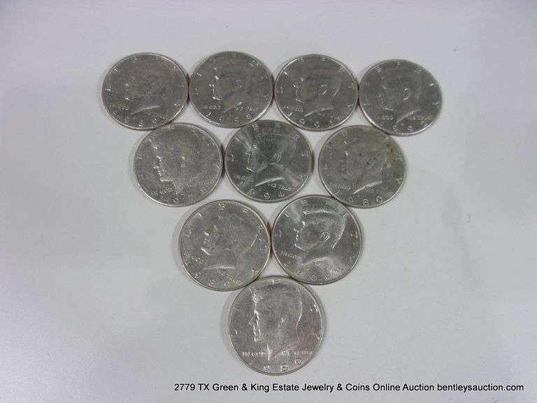 LOT: 10 MIXED 80'S & 90'S KENNEDY HALF DOLLARS