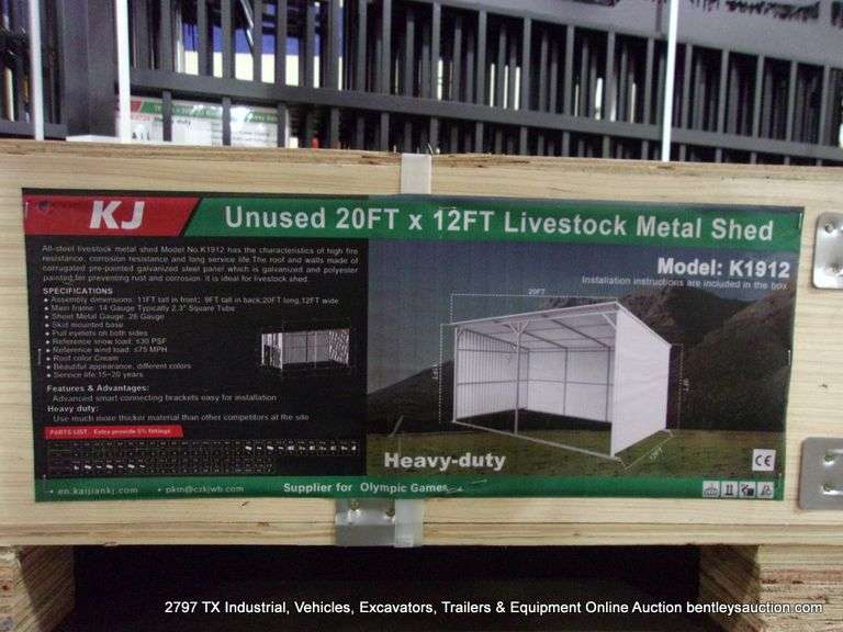 KJ ALLMETAL LIVESTOCK METAL SHED MODEL: K1912, 20' X 12' - UNUSED