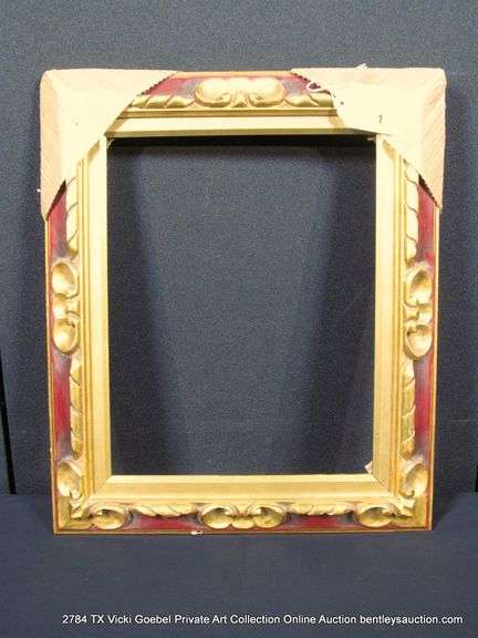 RED & GOLD PAINTED CARVED WOODEN FRAME 16 X 19