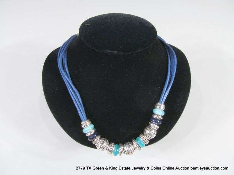 SOUTHWEST FASHION BLUE STONE & SILVER BEADED NECKLACE