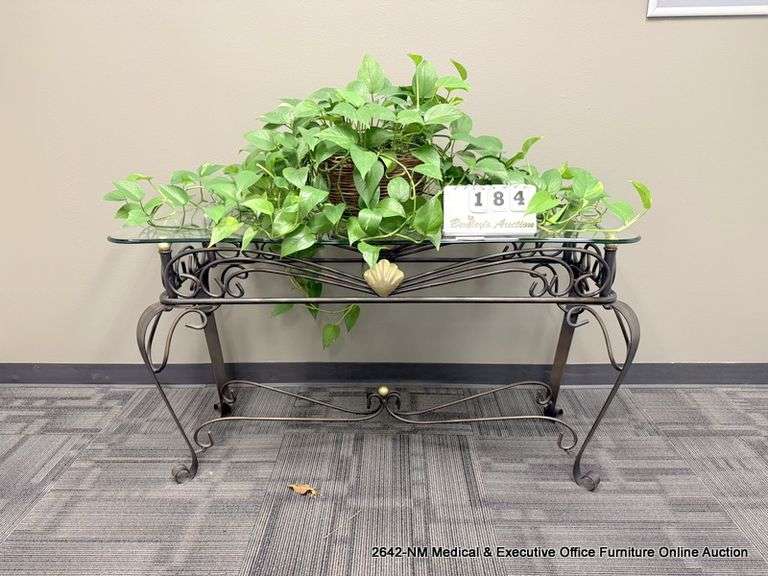 METAL GLASS TOP TABLE (PLANT NOT INCLUDED)