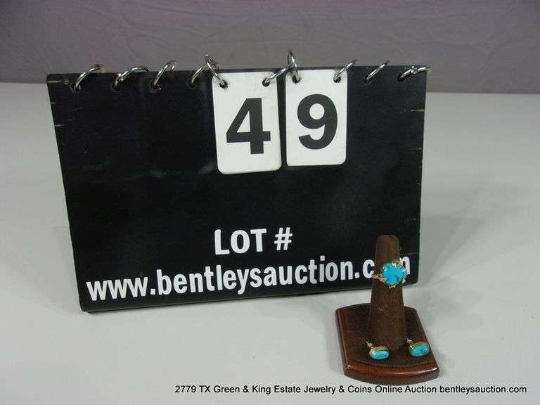 LOT: 3 PIECES 14K YELLOW GOLD TURQUOISE RING W/ MATCHING EARRINGS