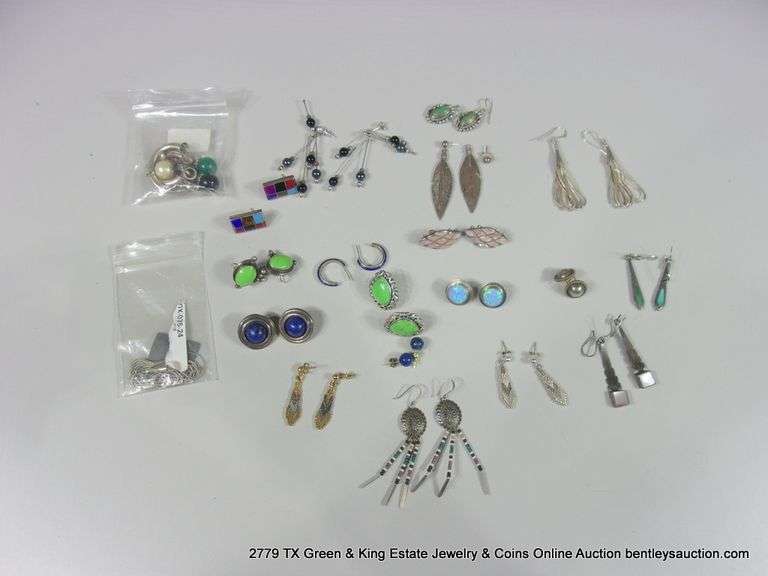BAG: 20 PAIR SOUTHWEST DESIGN SILVER & STONE EARRINGS