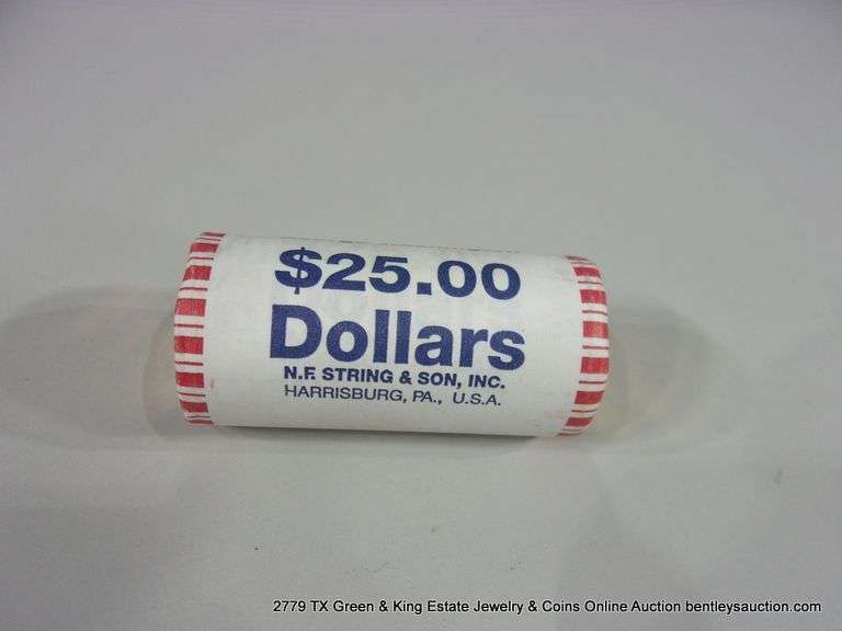 U.S. MINT BANK ROLL (25) GOLDEN PRESIDENTIAL DOLLARS, GEORGE WASHINGTON ($25)