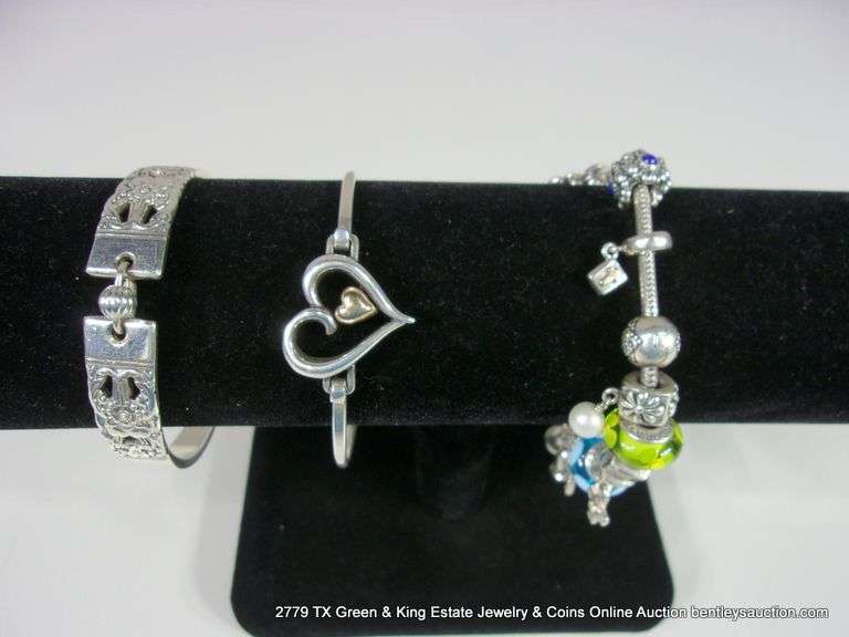 LOT 3: STERLING SILVER FASHION BRACELETS (1) JAMES AVERY (1) PANDORA, (1) MUTINY