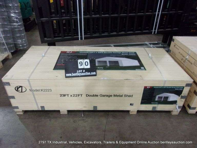 KJ ALLMETAL UNUSED DOUBLE GARAGE SHED, KJ MODEL: K2223, 23FT. X 22FT.