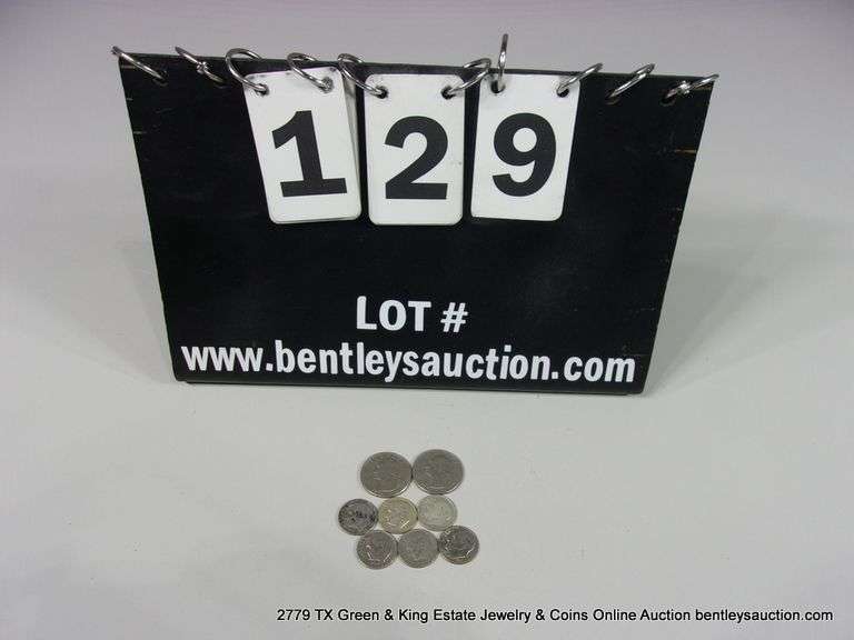 LOT 8 COINS: (6) ROOSEVELT DIMES, 1950'S, 1960'S, (2) BI-CENTENIAL WASHINGTON QUARTERS