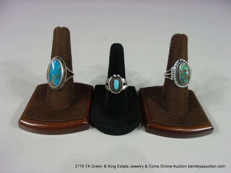 LOT 3: SILVER & MIXED TONED TURQUOISE STONED RINGS, SOUTHWEST DESIGN