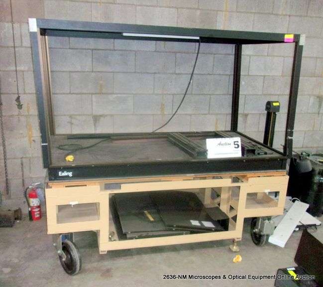 EALING OPTICAL TABLE W/ CASTERED TABLE & RAOLS