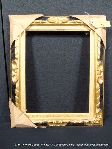 BLACK & GOLD PAINTED, CARVED WOODEN FRAME 16 X 19