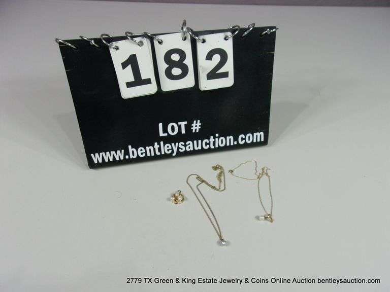 BAG: (1) 12K GOLD FILLED CHAIN W/ PEARL PENDANT, (1) GOLD CHAIN W/ PEARL PENDANT,