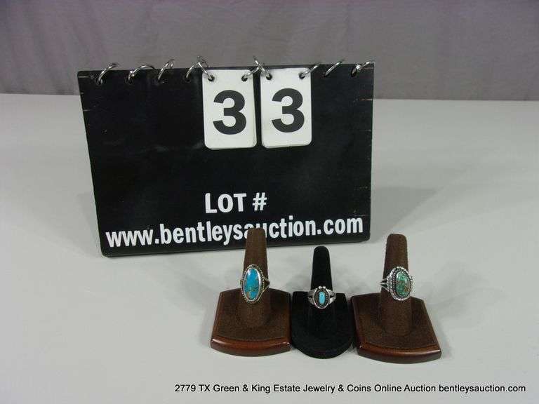 LOT 3: SILVER & MIXED TONED TURQUOISE STONED RINGS, SOUTHWEST DESIGN