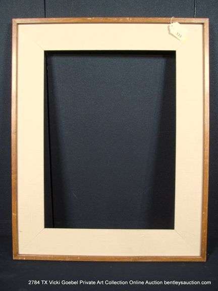STAINED OAK, W/ THICK LINEN INLAY, WOODEN FRAME 28 X 35
