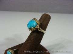 LOT: 3 PIECES 14K YELLOW GOLD TURQUOISE RING W/ MATCHING EARRINGS