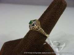 10K YELLOW GOLD, GREEN AMETHYST DIAMOND ACCENT RING, SIZE 8