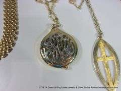 BAG: ASSORTED FASHION GOLD NECKLACES - CROSS, FISH & CROSS, MONOGRAM EYEGLASS