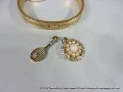 BAG OF ASSORTED JEWELRY: 12K GOLD FILLED BANGLE BRACELET (SAFTEY CHAIN BROKEN), 1-10K GOLD & DIAMOND