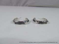 MATCHING SET: SILVER TONED BRACELET & EARRINGS W/ BLACK LEATHER GROOVE INLAY