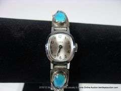 SOUTHWEST DESIGN SILVER & TURQUOISE BRACELET W/ TIMEX WATCH