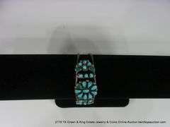 SILVER & MULTI-TONED TURQUOISE STONED BRACELET, SOUTHWEST FLORAL STYLE