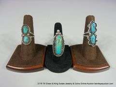 3 SOUTHWEST DESIGN SILVER & TURQUOISE RINGS: (1) 6.5, (2) 7.5 - 3 X MONEY