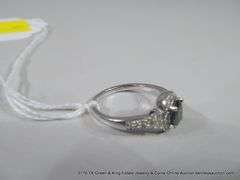 14K WHITE GOLD SAPPHIRE & DIAMOND DINNER RING, SIZE 7