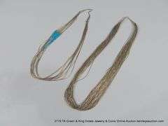 SOUTHWEST DESIGN LIQUID SILVER & BLUE BEADED NECKLACE, MULTI STRAND