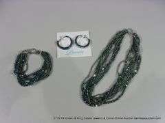 LOT 3: GLAMOUR SPARKLE BLUE & SILVER MULTI-STRAND BEADED NECKLACE, BRACELET, & EARRING SET