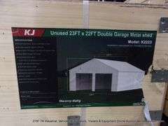 KJ ALLMETAL UNUSED DOUBLE GARAGE SHED, KJ MODEL: K2223, 23FT. X 22FT.