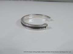 MATCHING SET: SILVER TONED BRACELET & EARRINGS W/ BLACK LEATHER GROOVE INLAY