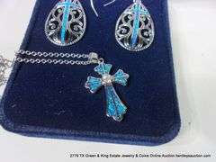 SET: MONTANA SILVER SMITHS - SILVER & OPAL CROSS PENDANT NECKLAS & EARRINGS