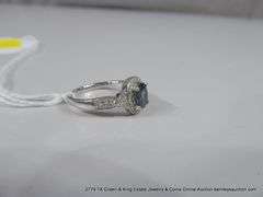 14K WHITE GOLD SAPPHIRE & DIAMOND DINNER RING, SIZE 7