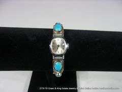 SOUTHWEST DESIGN SILVER & TURQUOISE BRACELET W/ TIMEX WATCH