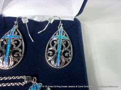 SET: MONTANA SILVER SMITHS - SILVER & OPAL CROSS PENDANT NECKLAS & EARRINGS