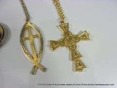 BAG: ASSORTED FASHION GOLD NECKLACES - CROSS, FISH & CROSS, MONOGRAM EYEGLASS