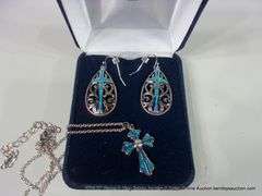 SET: MONTANA SILVER SMITHS - SILVER & OPAL CROSS PENDANT NECKLAS & EARRINGS