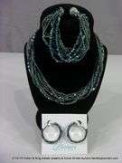 LOT 3: GLAMOUR SPARKLE BLUE & SILVER MULTI-STRAND BEADED NECKLACE, BRACELET, & EARRING SET