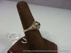 10K YELLOW GOLD, GREEN AMETHYST DIAMOND ACCENT RING, SIZE 8