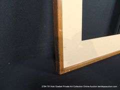 STAINED OAK, W/ THICK LINEN INLAY, WOODEN FRAME 28 X 35