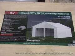 KJ ALLMETAL UNUSED DOUBLE GARAGE SHED, KJ MODEL: K2223, 23FT. X 22FT.
