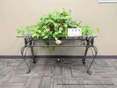 METAL GLASS TOP TABLE (PLANT NOT INCLUDED)