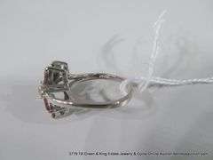 14K WHITE GOLD GARNET & DIAMOND FLORAL MOTIF ACCENT RING, SIZE 6.5