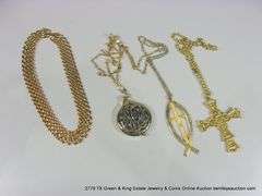 BAG: ASSORTED FASHION GOLD NECKLACES - CROSS, FISH & CROSS, MONOGRAM EYEGLASS